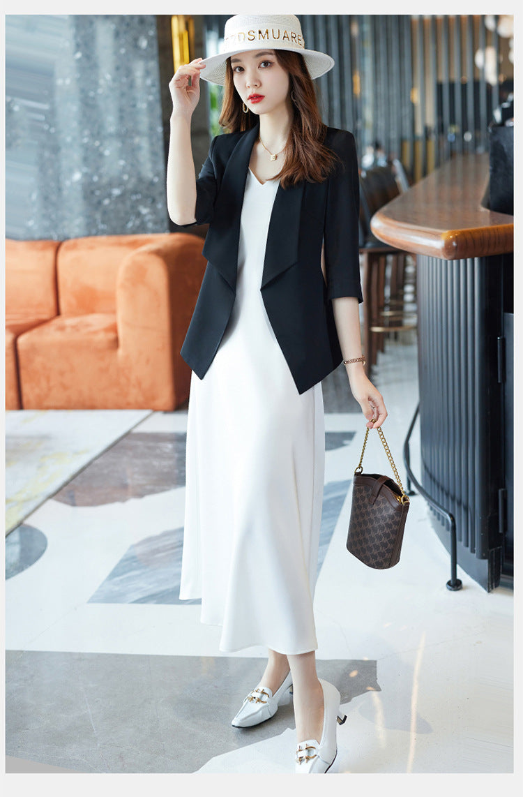 [Three-Quarter Sleeve Dress] Women's Formal Suit Dress, Korean Style Fashion Professional Attire, Small Blazer Dress for Spring and Summer