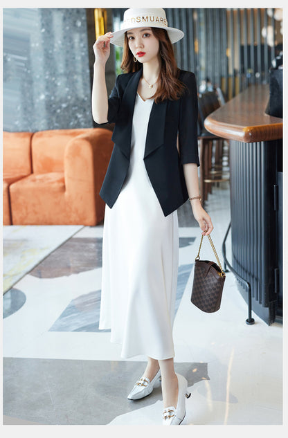 [Three-Quarter Sleeve Dress] Women's Formal Suit Dress, Korean Style Fashion Professional Attire, Small Blazer Dress for Spring and Summer