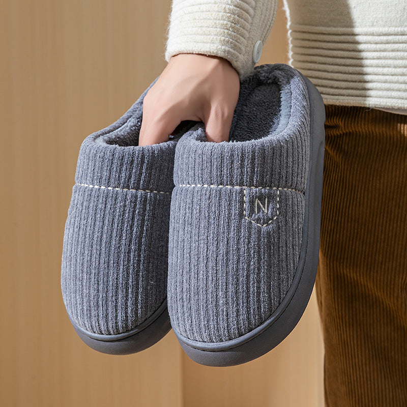 Women's Thick-Soled Winter Non-Slip Couple Indoor Warm Home Slippers with Fur for Men and Women