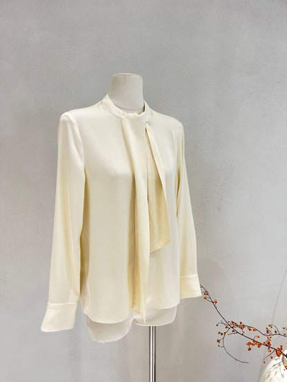 Silk Shirt for Women 2026 Spring and Summer New Style Long-Sleeved Scarf Collar Work Clothing Ol Style Pure Color Elegant Mulberry Silk Top
