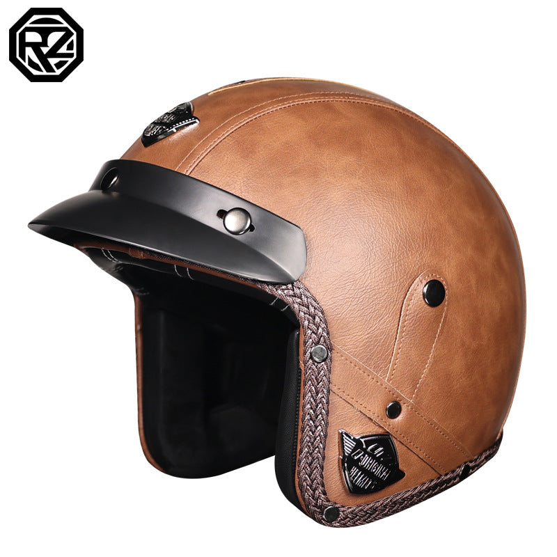 3C Certification Retro Prince Cruise Motorcycle 3/4 Helmet Half Helmet Scoop Helmet Leather Helmet Safety Four Seasons