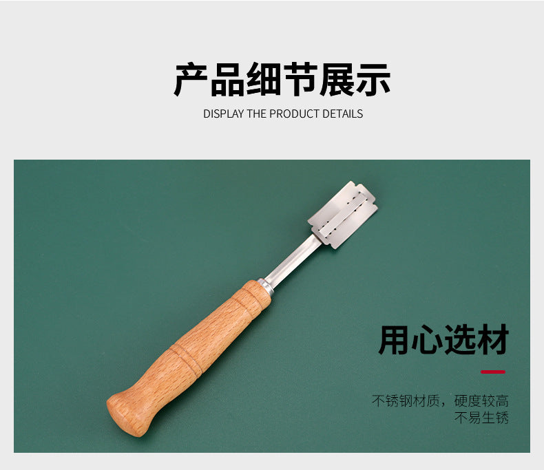 Wooden Handle Curved Bread Cutter Creative Stainless Steel Bread Trimming Knife Dough Dividing Knife European Style Baguette Cutting Pattern