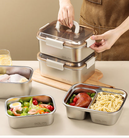 304 Stainless Steel Preservation Box Food Sealed Lunch Box for Microwave Lunch Box Large Capacity Square with Handler