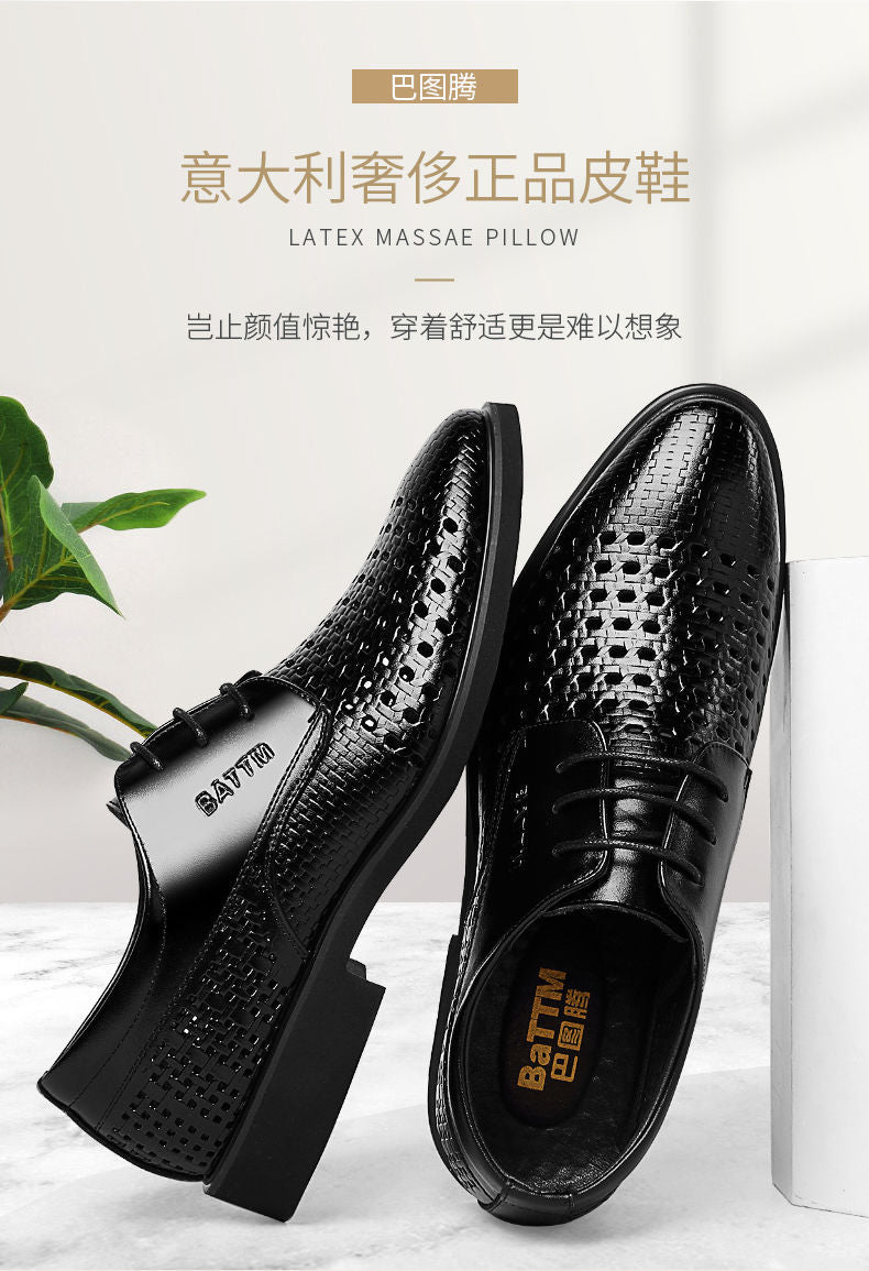 Ba Totem Summer Men's Shoes Genuine Leather Hollow Breathable Leather Shoes Men's Shoes Men's Korean Fashionable Business Dress Shoes Men's