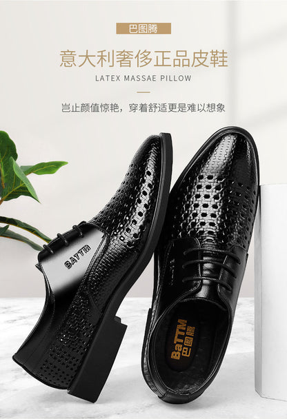 Ba Totem Summer Men's Shoes Genuine Leather Hollow Breathable Leather Shoes Men's Shoes Men's Korean Fashionable Business Dress Shoes Men's