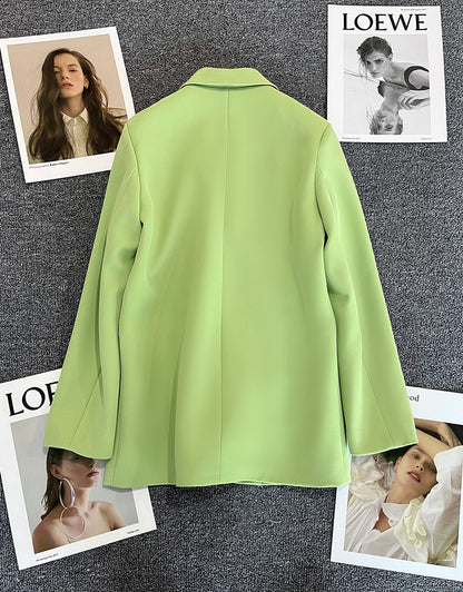 Green Metal Buckle Korean Style 2024 Spring and Autumn New Milk White Suit Jacket Women's Casual All-match High-end Suit