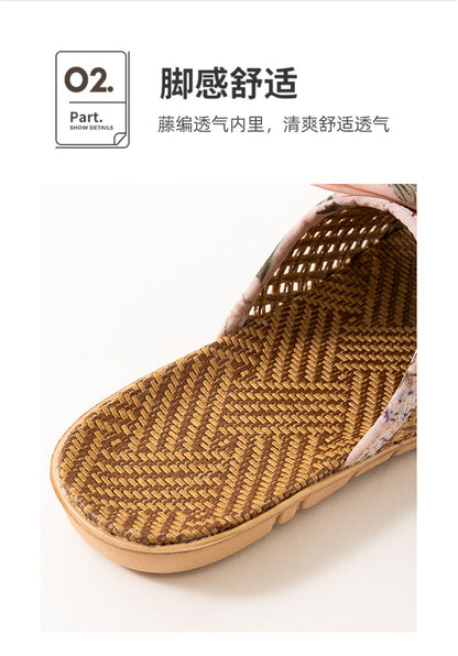 New Summer Rattan Mat Home Mat Slippers Bow Home Indoor Cool Bamboo Fish Mouth Toe Shoes Non-Slip