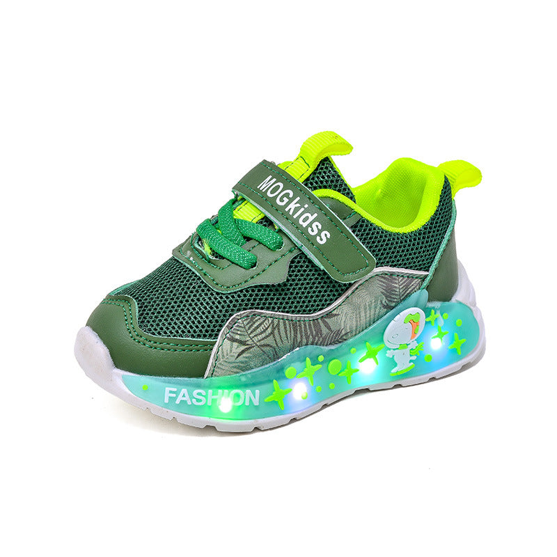Wholesale Spring and Autumn New Mesh Plaid Boys Led Light Casual Children's Luminous Fashion Cartoon Sports Shoes