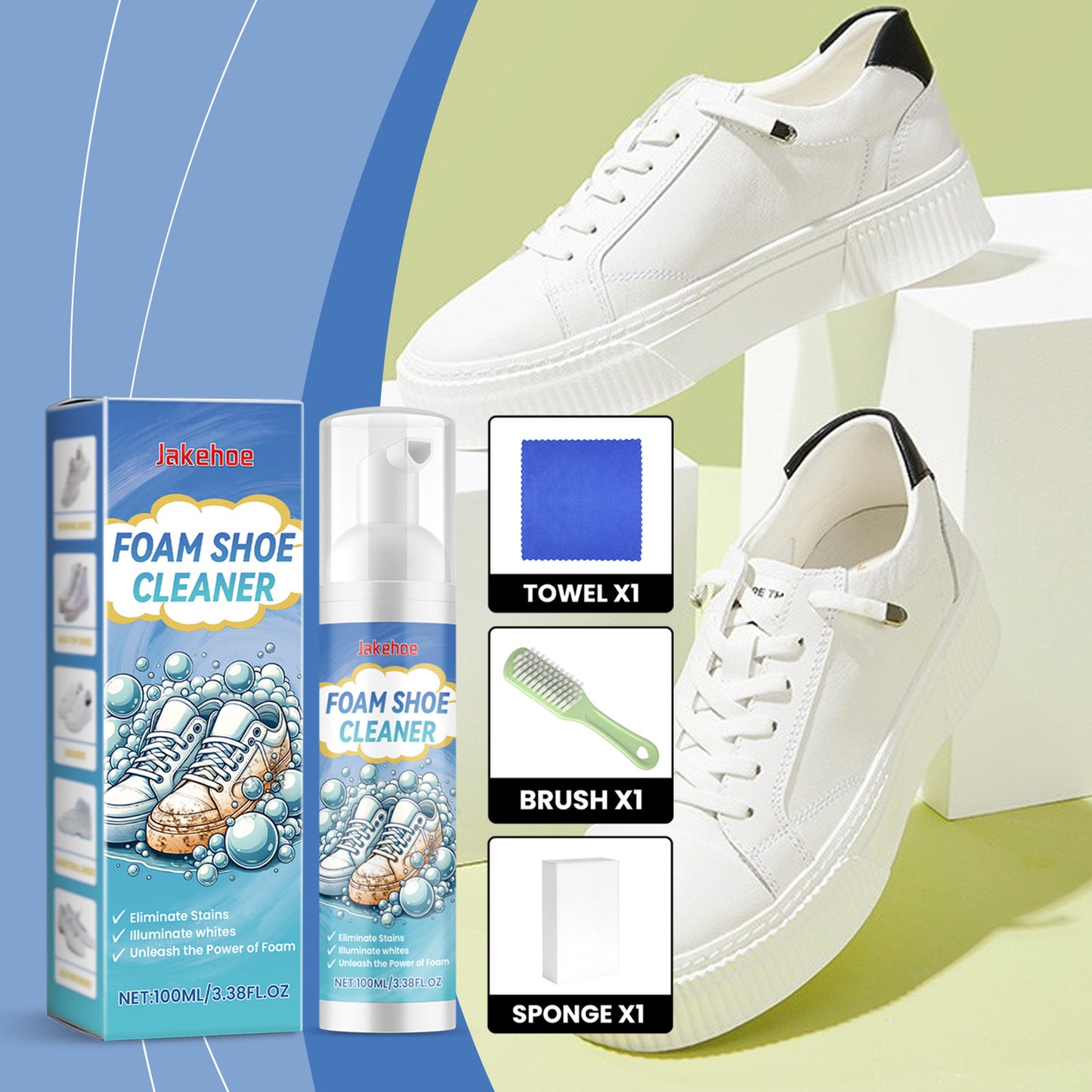 Jakehoe Shoe Stain Removal Cleaning Set White Shoe Sneakers Stain Removal Yellow Edge Portable Cleaning Agent