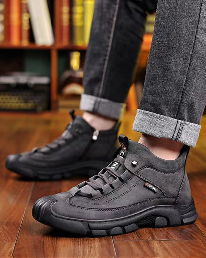 Cold-resistant warm cotton-padded shoes men's warm winter thickened fluff outdoor leather high-top one-piece Northeast snow boots non-slip