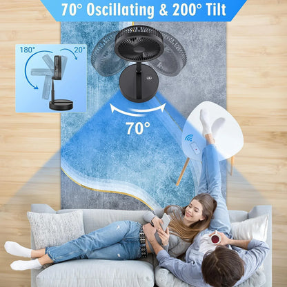 XIAOTREE Wireless Folding Desk Fan Telescopic Outdoor Travel Camping Floor Fan With 7200 mAh USB Rechargeable Fan Standing Fan