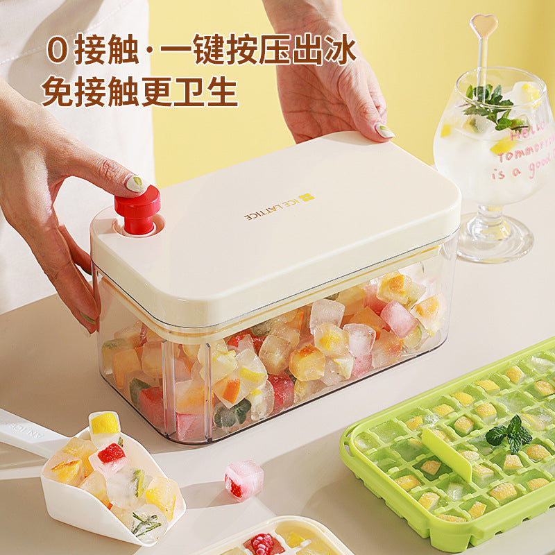 Ice Cube Mold Food Grade Household Pressed Ice Tray Large Capacity Ice Cube Storage Box Refrigerator Homemade Frozen Ice Artifact