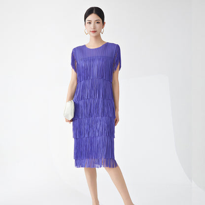 Miyake Hot Selling Dress Commuting Women's Summer Design Niche Drape Temperament Fashionable Elegant Tassel Midi Skirt