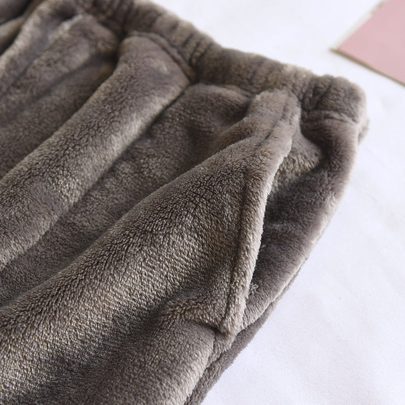 Flannel Women's Pajama Pants Fall/Winter Men's Loose Warm Simple New Couple's Home Pants Pants Winter One-Piece Hair
