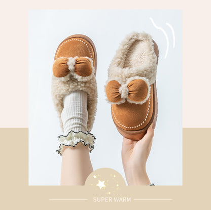 Cute Thick-Soled Cotton Slippers for Women in Autumn and Winter, Indoor Non-Slip Warm Soft Thick-Soled Furry Slippers for Postpartum Period