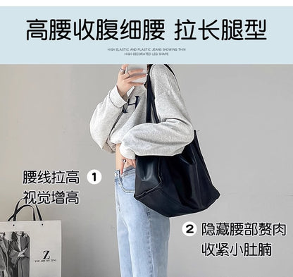 Light-Colored Straight-Leg Jeans for Women, 2026 New Summer Trendy Baguette Pants, Petite High-Waisted Cropped Cigarette Pants