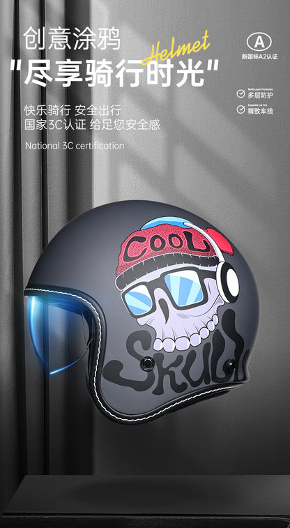 Orz Retro Helmet for Men and Women 3C Certified Motorcycle Half Helmet for Girls Winter Universal Four-Season Electric Motorcycle