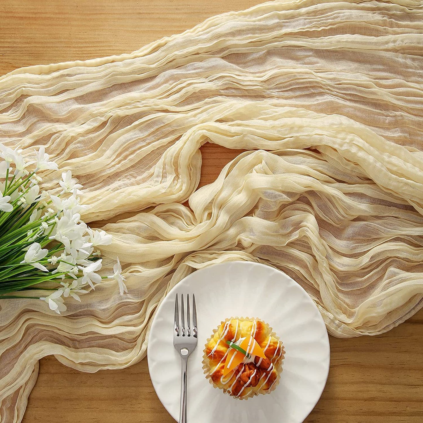 Bali Crepe Table Flag Foreign Trade Western Tablecloth Light Luxury High-End Wedding Party Decoration Pleated Table Flag Wholesale
