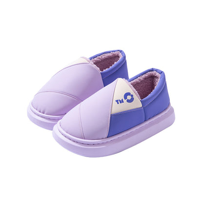 New Leather Waterproof Cotton Slippers for Women in Winter Indoor Thick-Soled Warm Home Fleece-Lined Bag and Couple Wool Slippers for Men