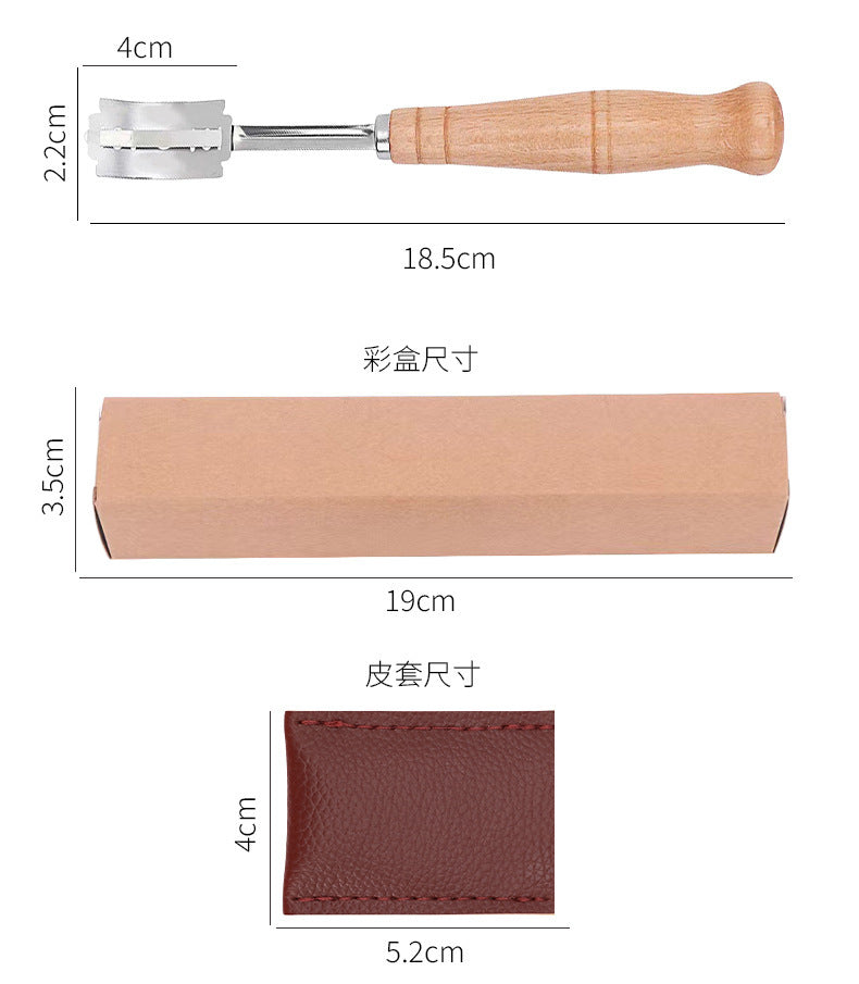Wooden Handle Curved Bread Cutter Creative Stainless Steel Bread Trimming Knife Dough Dividing Knife European Style Baguette Cutting Pattern