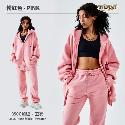 Tilani Men's Sweatshirt Cross-Border Casual Sports Suit Fashionable Pure Color Sweatshirt for Men and Women Simple Zipper Hoodie