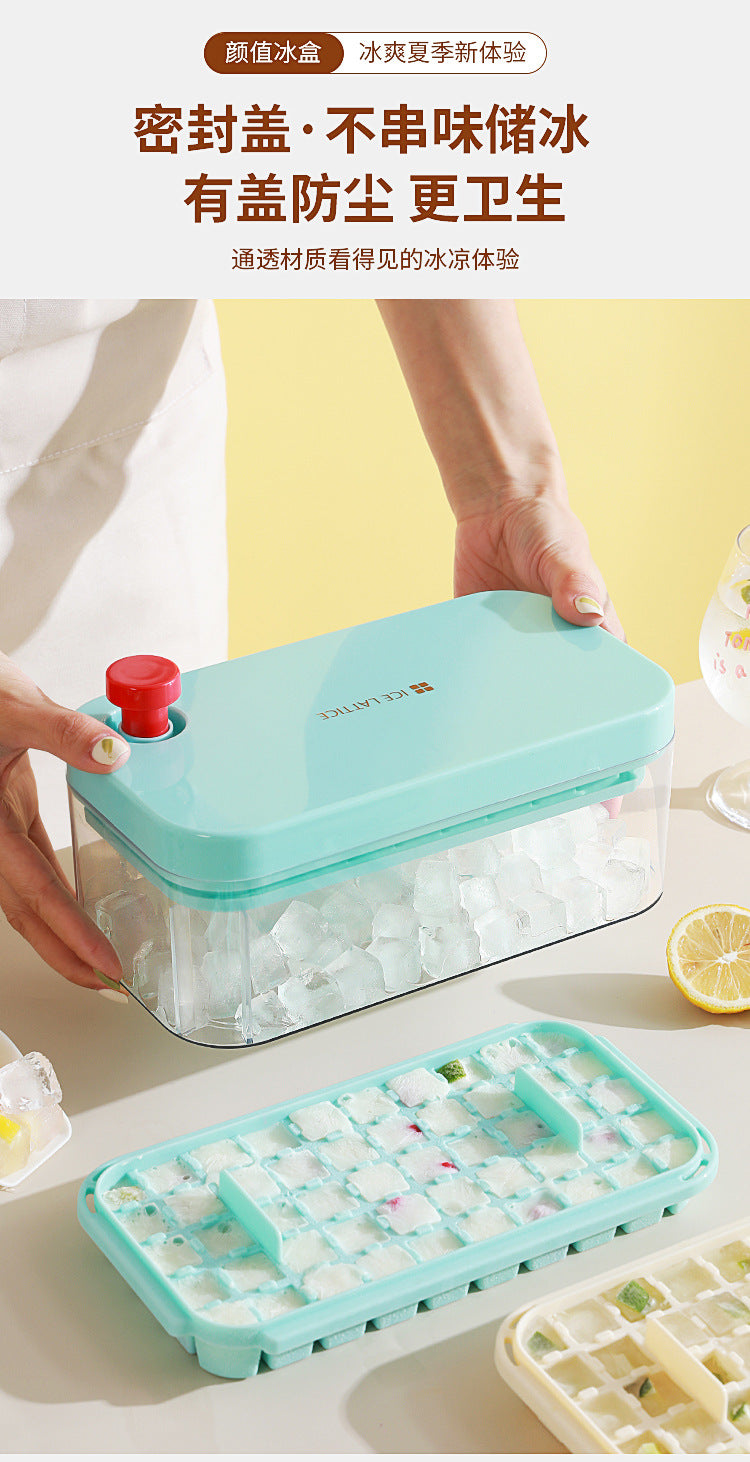 Ice Cube Mold Food Grade Household Pressed Ice Tray Large Capacity Ice Cube Storage Box Refrigerator Homemade Frozen Ice Artifact