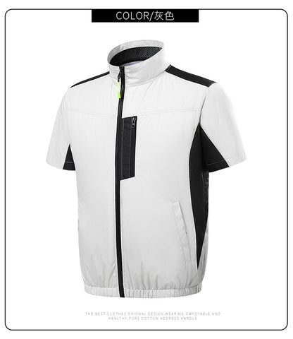 Summer new short-sleeved heatstroke prevention and cooling with fan air conditioning clothing men's work charging refrigeration welder cooling overalls