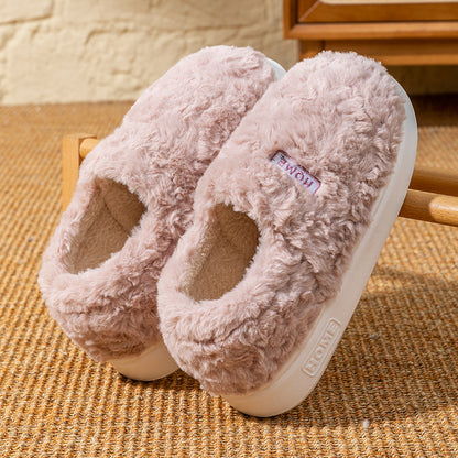 Women's Winter Indoor Warm Non-Slip Thick-Soled Cotton Slippers with Heel Cover, Maternity Cotton Shoes, Plush Outdoor Cotton Shoes for Men