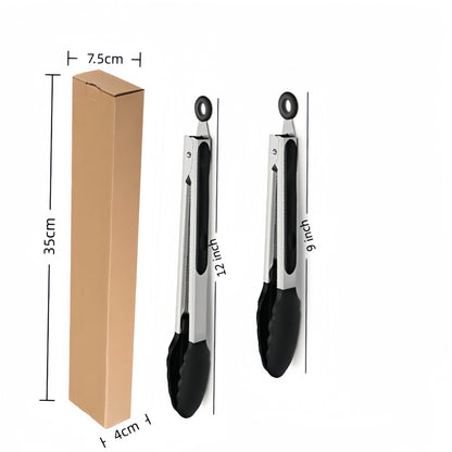 Cross-Border Black Silicone Clips, High Temperature Resistant Kitchen Food Frying Stainless Steel Fried Steak Clips, Special Food Clips for Cooking