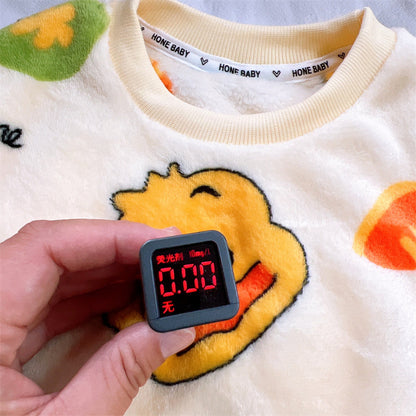 Men's and Women's Flannel Pajamas suit Autumn and Winter Middle and Big Children's Warm fleece-lined Thickened Autumn Clothes and Pants Home Clothes