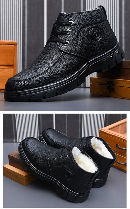 [Wool lining] Winter cotton shoes men's middle-aged and elderly casual leather shoes fleece-lined thick warm cold-proof dad shoes