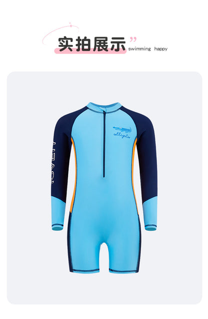 Summer New Children's Swimsuit Big Children's Long-sleeved Sunscreen Suit Boy's Swimsuit Comfortable Fit Student's Swimsuit