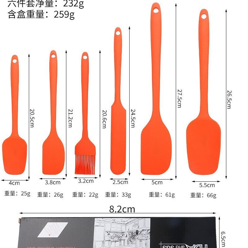 Factory in stock silicone baking 6-piece one-piece silicone scraper spatula oil brush household baking tools suit