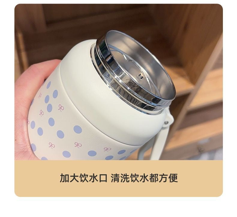 Cartoon cute high-value large-capacity new thermos stainless steel outdoor sports portable rope coffee cup