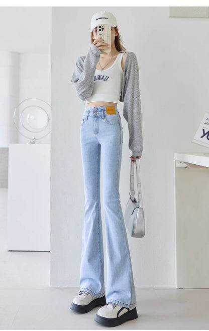 Light-Colored Flared Jeans for Women, 2026 New Summer Thin High-Waisted Slim-Fit Stretchy Spring and Autumn Bootcut Pants