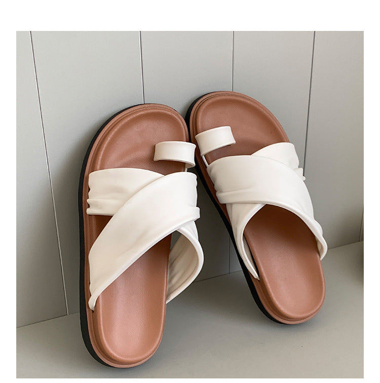 Thick-bottom Slippers Women's 2025 Summer New Beach Outer Wear Cross-belt Cross-border Foreign Trade Flat Beach Sandals