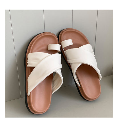 Thick-bottom Slippers Women's 2025 Summer New Beach Outer Wear Cross-belt Cross-border Foreign Trade Flat Beach Sandals