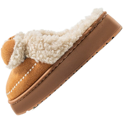 Cute Thick-Soled Cotton Slippers for Women in Autumn and Winter, Indoor Non-Slip Warm Soft Thick-Soled Furry Slippers for Postpartum Period