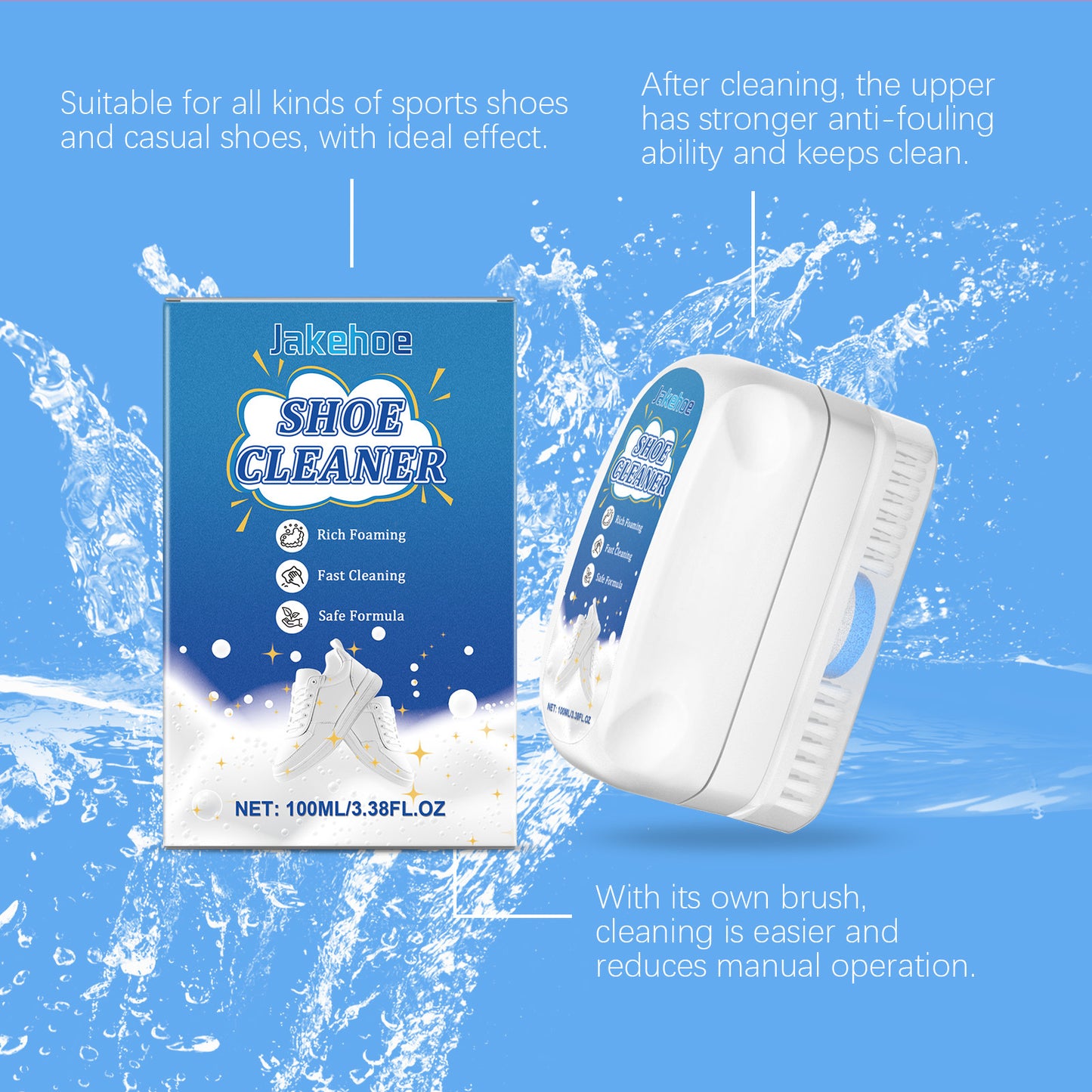 Jakehoe Sports Shoe Cleaner White Shoe Foam Cleans Quickly Removes Stains Without Damaging the Upper Comes with a Brush Head