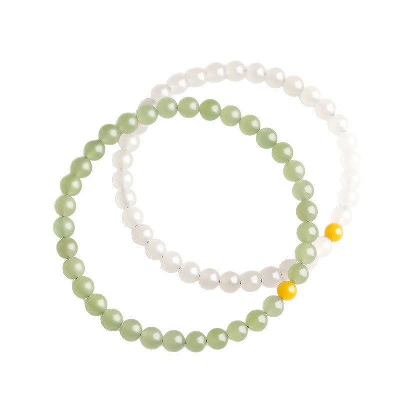 Hetian Jade Women's Natural Hetian Jade Bracelet Yellow Beeswax Transfer Bead Jade Bracelet for Men