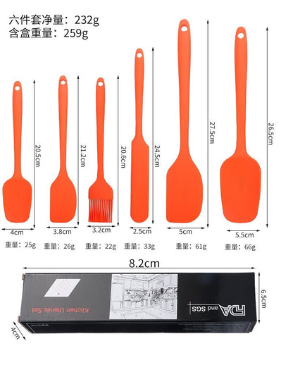 Factory in stock silicone baking 6-piece one-piece silicone scraper spatula oil brush household baking tools suit