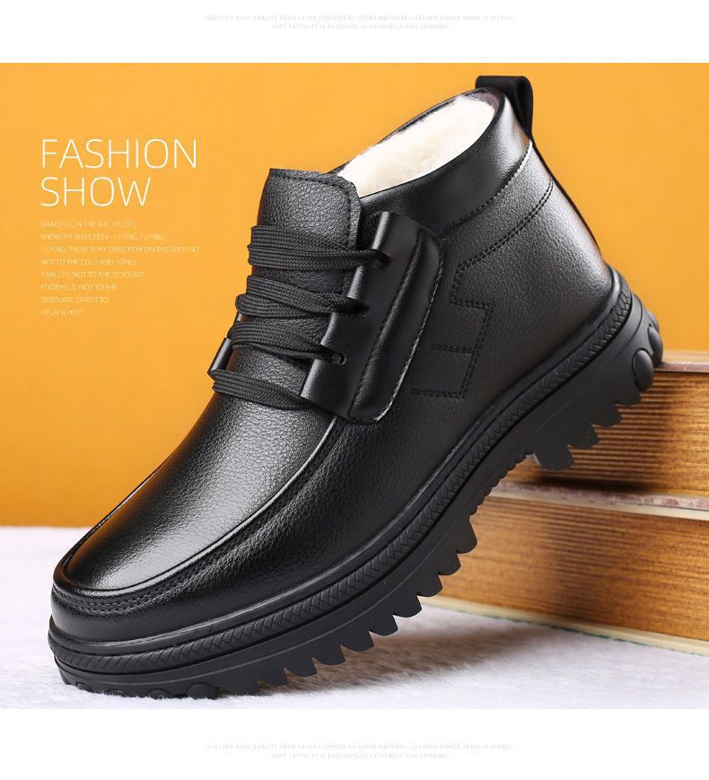 Men's Cotton Shoes Winter Fleece-lined Thickened Warm Real Cowhide Fleece Shoes Gao Bang Non-slip Deodorant Work Shoes Dad Shoes