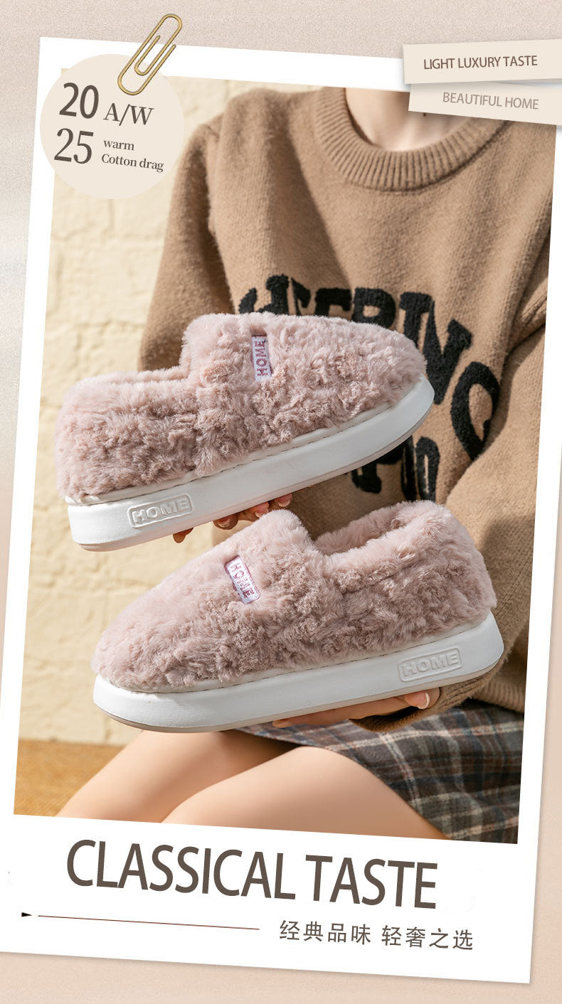 Women's Winter Indoor Warm Non-Slip Thick-Soled Cotton Slippers with Heel Cover, Maternity Cotton Shoes, Plush Outdoor Cotton Shoes for Men