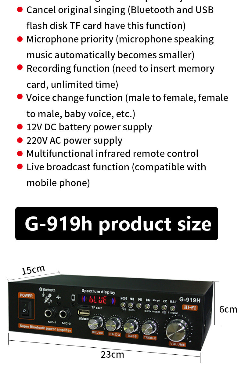 G-919H 1000W Home Power Amplifiers Audio Bluetooth Amplificador Subwoofer Speakers Theater Audio Sound System 220V/110V FM