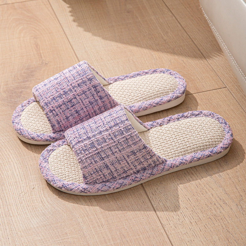Linen Slippers for Women Spring & Fall Sweat-Absorbent Home Silent Japanese Cotton and Linen Indoor Non-Slip Breathable Slippers for Men All Seasons Wholesale