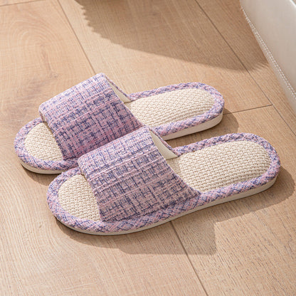 Linen Slippers for Women Spring & Fall Sweat-Absorbent Home Silent Japanese Cotton and Linen Indoor Non-Slip Breathable Slippers for Men All Seasons Wholesale