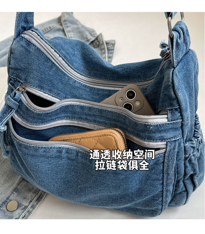 Casual Denim Shoulder Bag Japanese Harajuku Style Canvas Bag for Women 2026 New Large Capacity Simple Crossbody Bag