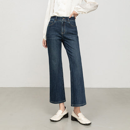 Miaoyu Nine-Point Flared Pants for Women, High-Waisted, Slimming, Nine-Point Jeans, Spring 2026, Four-Way Stretch Bell-Bottom Pants