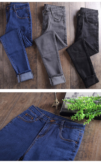 Dark Blue Jeans Women's 2023 New Summer High Waist Summer Thin Stretch Slim-Fit Small Feet Nine-point Tight