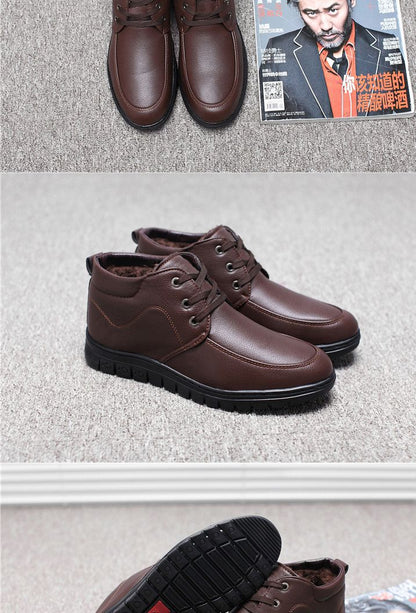 Middle-aged and elderly men's cotton-padded shoes warm leather shoes casual fleece-lined thickened dad shoes non-slip men's snow boots winter men's shoes